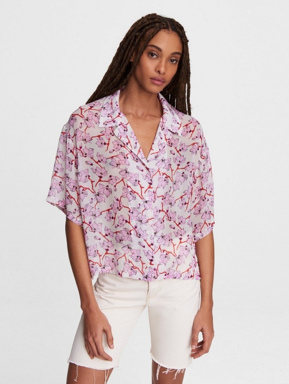 Rag & Bone Reed Floral Viscose Top, Medium, Button Up Shirt
